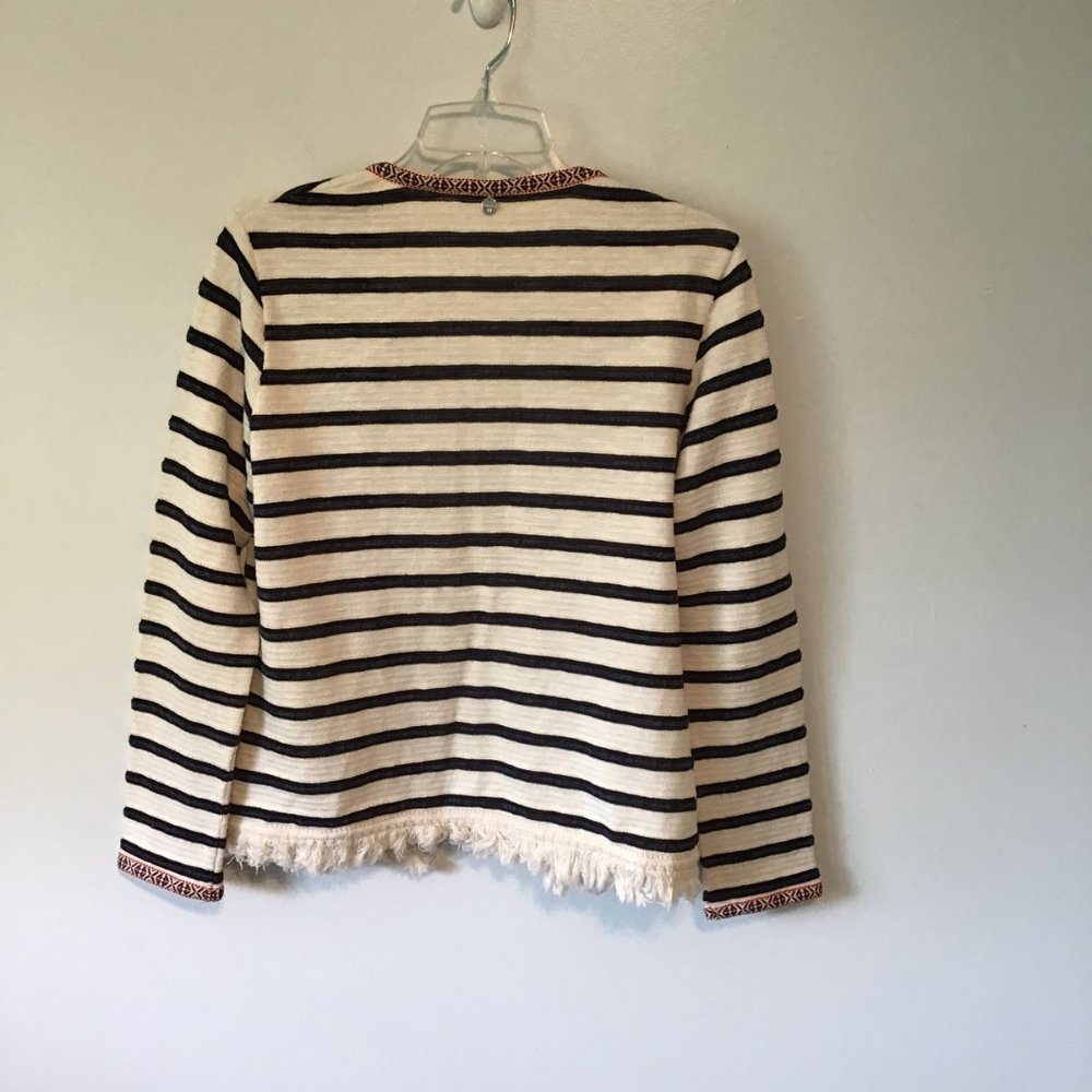 Rich & Royal Striped Open Front Jacket with Fringe Hem - Picture 6 of 9